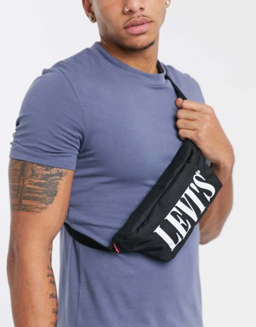 Levi s fanny pack in black with serif logo