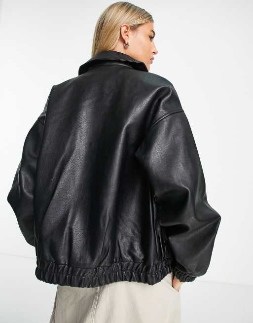 Faux Leather Retro Dad Bomber