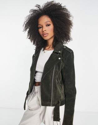 Levi's faux suede belted moto jacket in olive - Click1Get2 Promotions