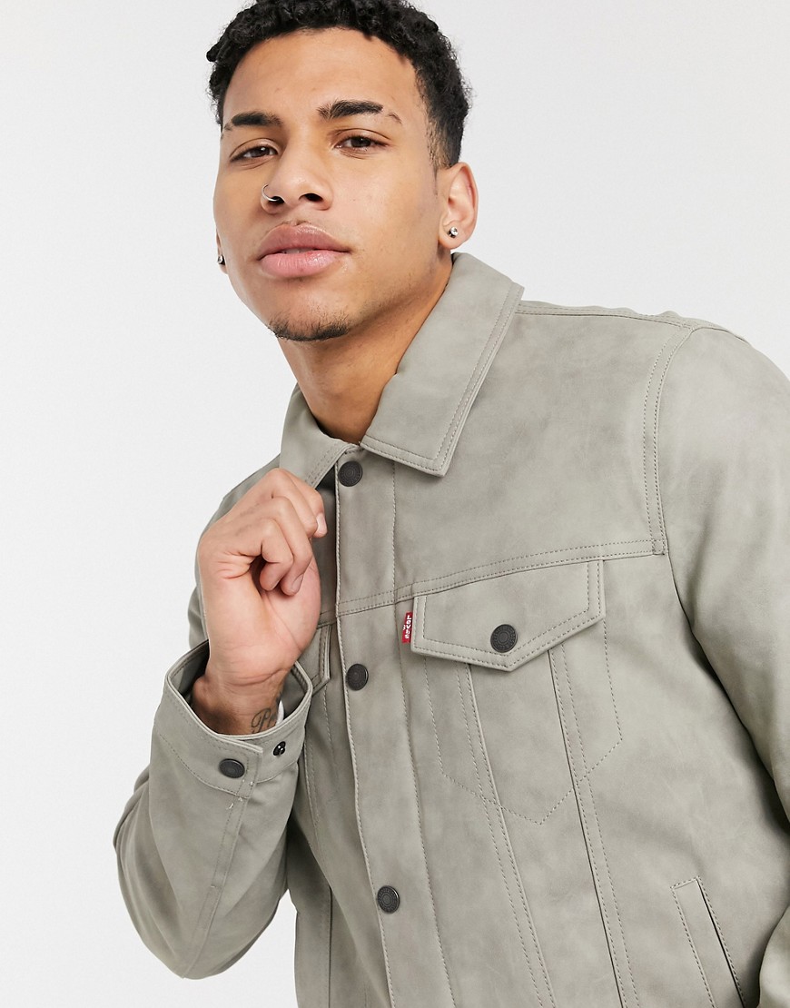 Levi's faux suede classic trucker jacket with chambray lining in light gray-Grey