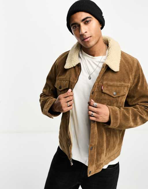 Levi s faux suede trucker jacket in brown