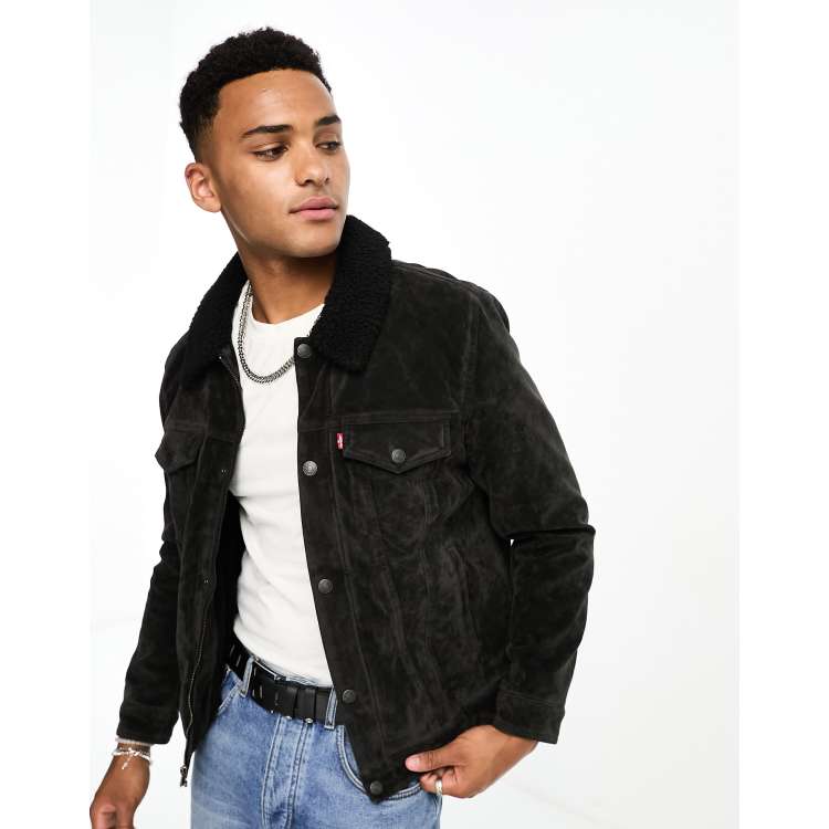 Levi's faux suede trucker jacket in charcoal | ASOS