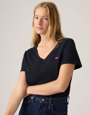 Levi's - Favorite - Country Air - Housemark - Jersey-T-Shirt in Schwarz mit V-Ausschnitt