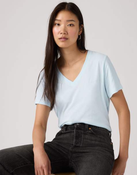 Levi's - Favorite Country Air - T-shirt in jersey blu con scollo a V - view 1