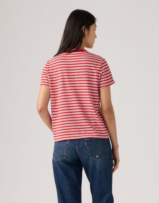 Levi's Favorite katoenen gestreept T-shirt in rood, 2 van 4