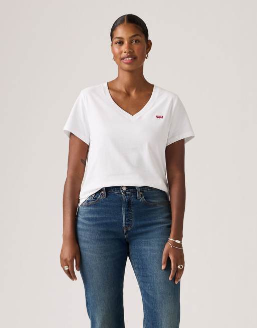 Levi's – Favorite – T-Shirt aus Baumwolle in Weiß mit V-Ausschnitt, 4 von 4