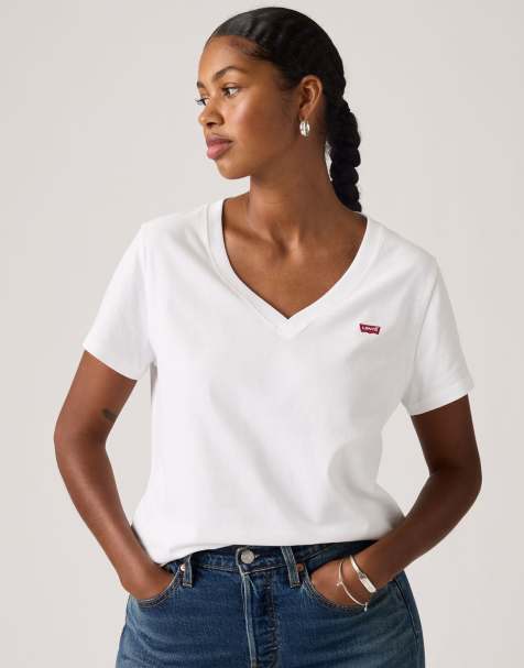 Levi's - Favorite - T-shirt van katoen met V-hals in wit - view 1