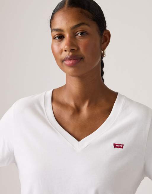 Levi's - Favourite - T-shirt con scollo a V in cotone bianca, 2 di 4
