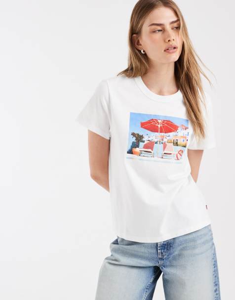 Levi's – Favourite – Vit t-shirt med somrigt tryck - view 1