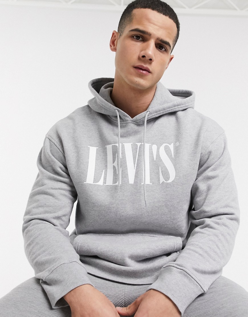 Levi's - Felpa anni '90 con cappuccio e logo serif grigio medio mélange vestibilità comoda
