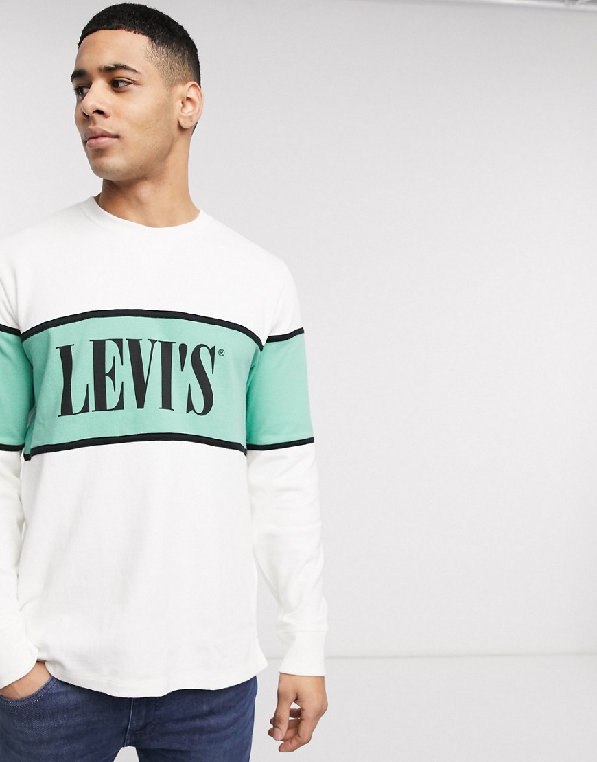 Levi's - Felpa bianca colourblock con logo e pannello con profili sul petto-Bianco