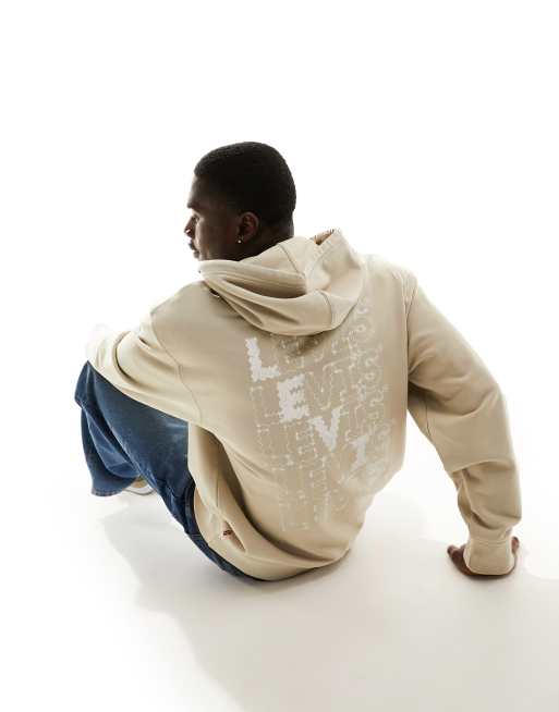Levi's - Felpa color crema con cappuccio e stampa con logo sulla schiena