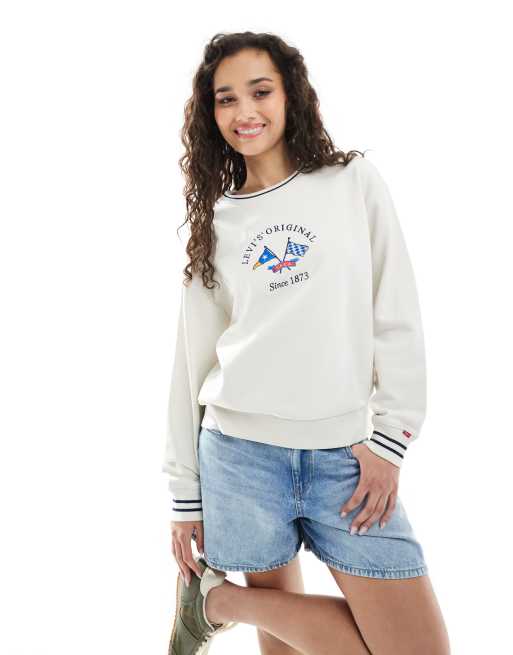 Levi's - Felpa color crema con logo vintage e righe a contrasto sui bordi