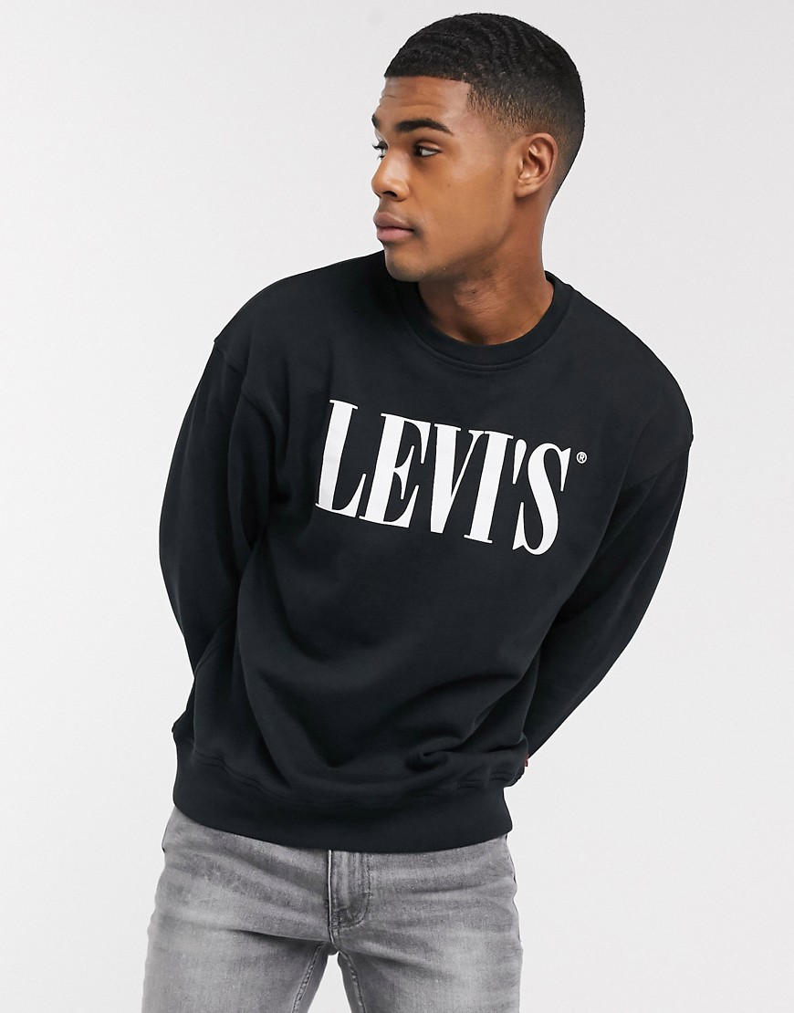 Levi's - Felpa comoda nera con logo a caratteri serif-Nero