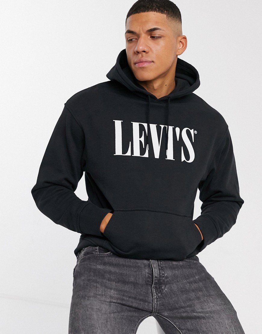 Levi's - Felpa con cappuccio anni '90 vestibilità comoda con logo serif nero minerale