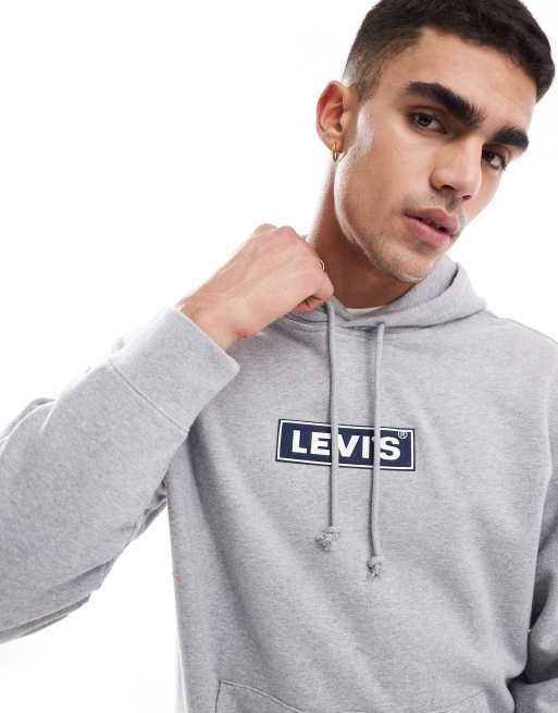 Levi's - Felpa con cappuccio comoda grigio mélange con etichetta con logo in rilievo