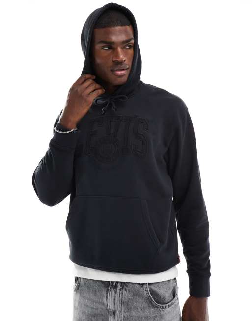Levi's - Felpa con cappuccio comoda nera con logo stile college applicato tono su tono