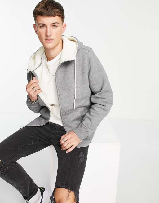Levi's - Felpa con cappuccio con zip e fodera in pile borg grigia
