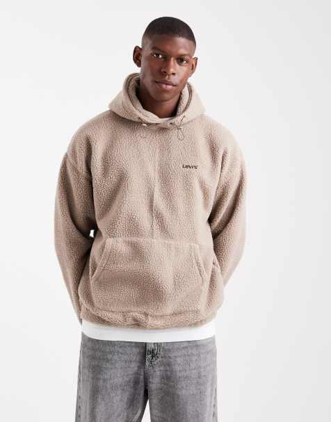 Levi's - Felpa con cappuccio in pile borg beige con logo tono su tono - view 1