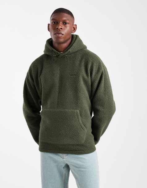Levi's - Felpa con cappuccio in pile borg verde scuro con logo tono su tono - view 1