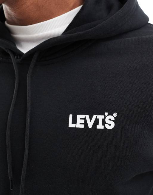 Levi's - Felpa con cappuccio nera con stampa di logo e fragola sul retro, 4 di 4