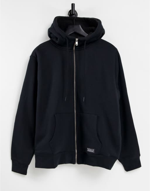 Levi's - Felpa con cappuccio nera foderata in pile con zip