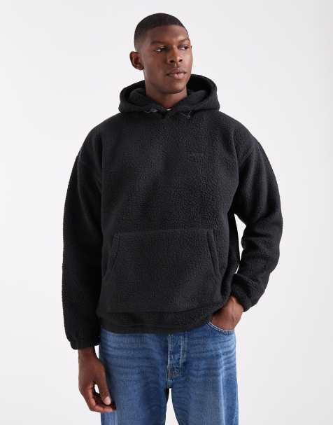 Levi's - Felpa con cappuccio nera in pile borg con logo tono su tono - view 1