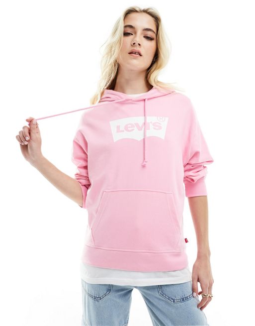 Levi's - Felpa con cappuccio rosa con grafica del logo