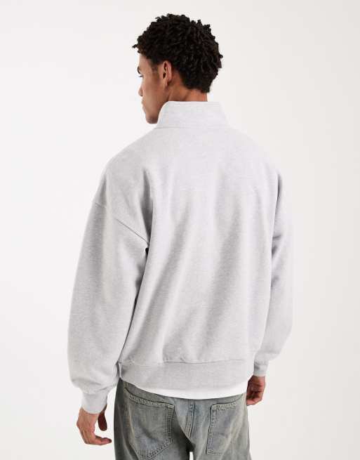 Levi's - Felpa grigio chiaro con ricamo tono su tono e zip corta, 3 di 5
