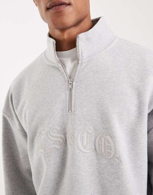 Levi's - Felpa grigio chiaro con ricamo tono su tono e zip corta, 5 di 5