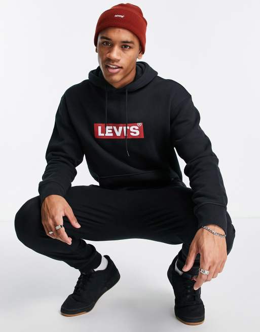 Levi's - Felpa nera con cappuccio e logo squadrato, 4 di 4