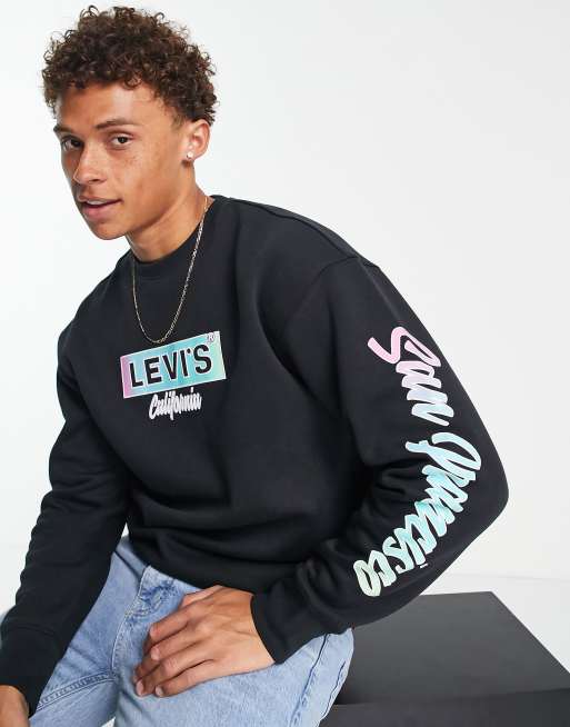 Levi s Felpa nera con etichetta del logo squadrata multicolore