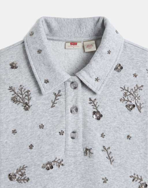 Levi's felpa polo vintage decorata grigia, 8 di 8