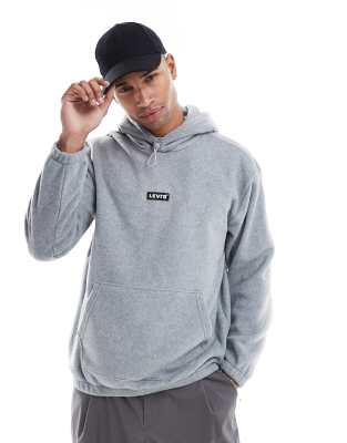 Levi's - Felpa taglio comodo in pile color grigio mélange con cappuccio ed etichetta con logo