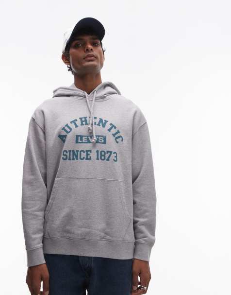Levi's - Felpa vestibilità comoda grigio mélange con cappuccio e logo stile college - view 1