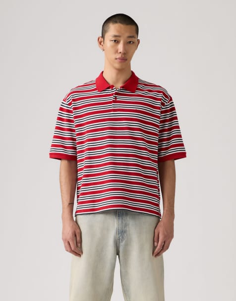 Levi's – Finn – V2 – Kastiges Polohemd mit Streifen in Chili-Rot - view 1