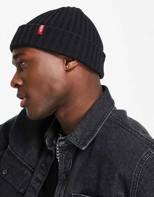 Levi's fisherman beanie with red tab in black | ASOS