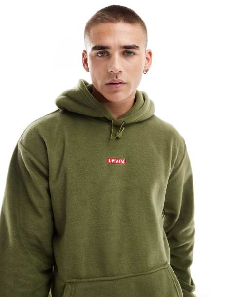 Levi's fleece hoodie with central logo in khaki - view 1