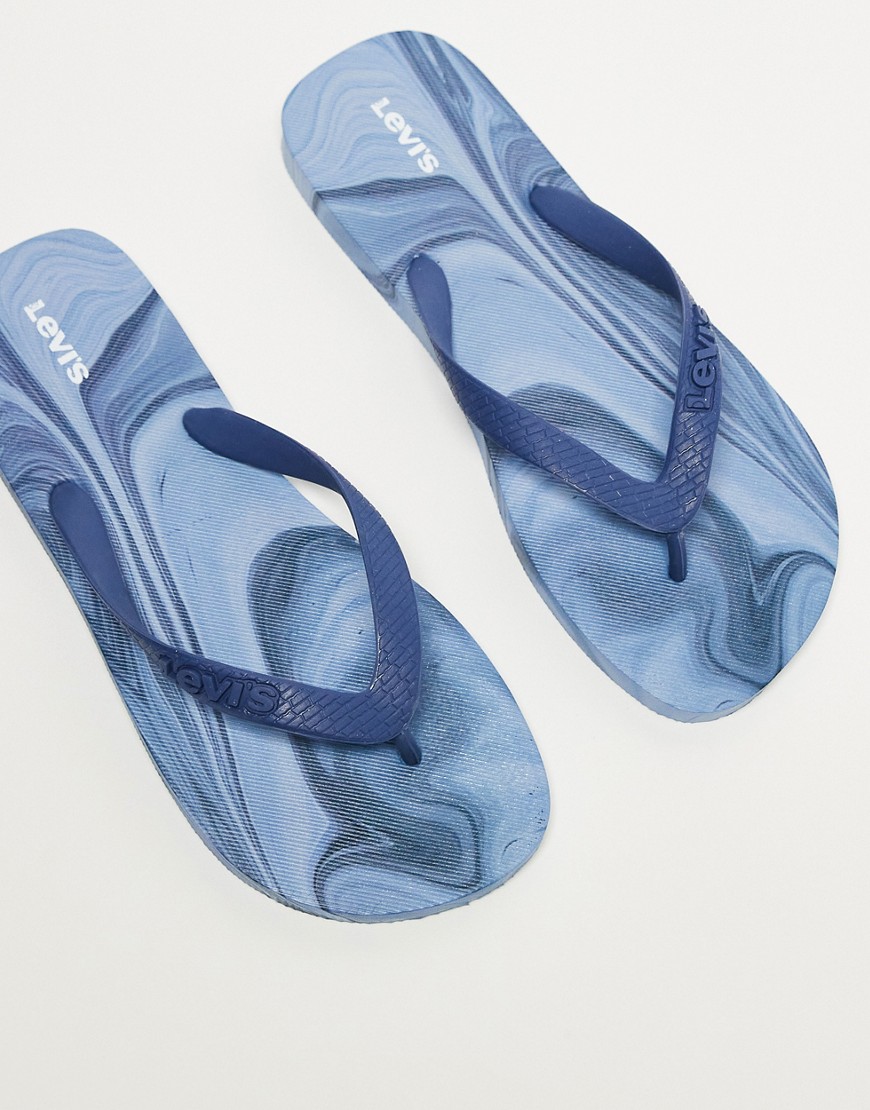 Levi’s flip flop with logo in blue marble print