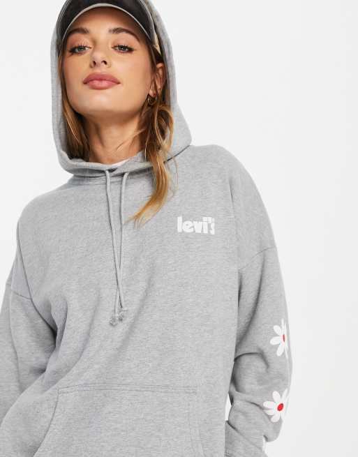 Levi s floral graphic rider hoodie in grey