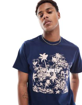 floral logo print relaxed fit T-shirt in navy