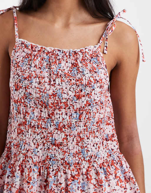 Levi's floral shirred shoulder tie top in pink, 4 of 4
