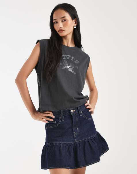 Levi's flounce denim mini skirt in washed black - view 1
