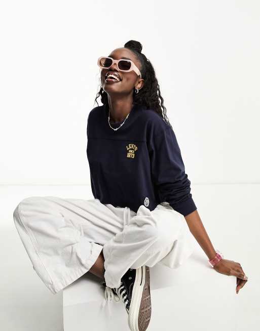 Levi's football long sleeve cropped tee in navy