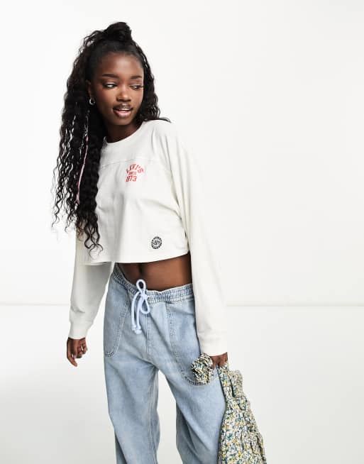 Off white long sleeve best sale crop top