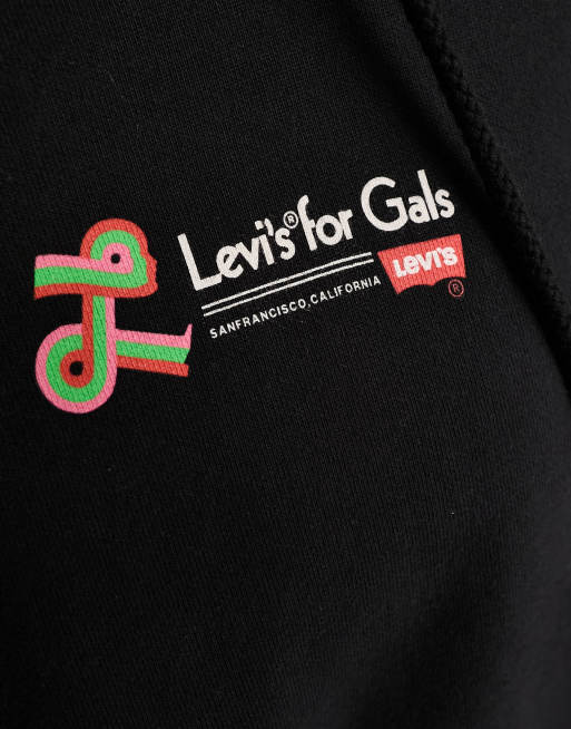 Levi's for Girls – Svarttvättad huvtröja i oversize med logga, 3 av 4