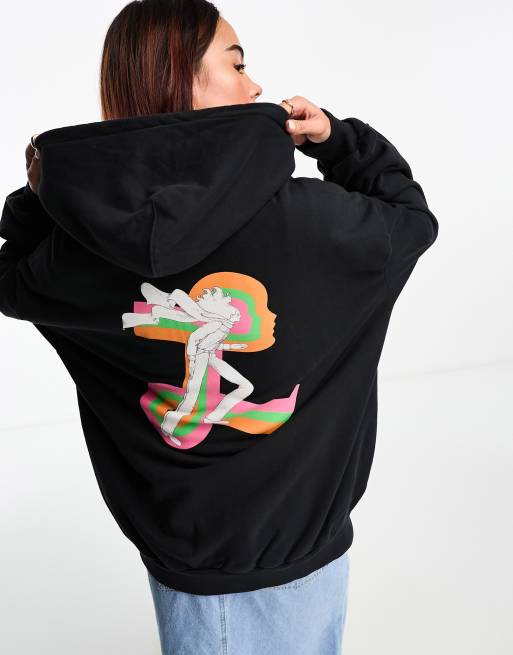 Levi's for Girls – Svarttvättad huvtröja i oversize med logga, 4 av 4