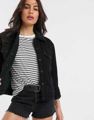 Levi's Forever ex-boyfriend sherpa denim trucker jacket in black | ASOS