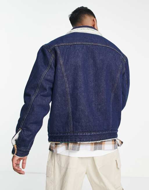 Levi's - Forvasket marineblå denim-truckerjakke i vintage fit sherpa, 2 af 4