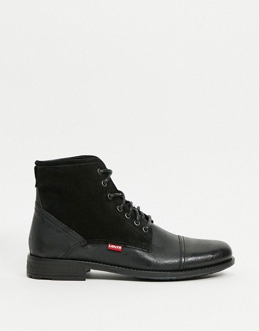Levi's fowler leather boot in black with laces